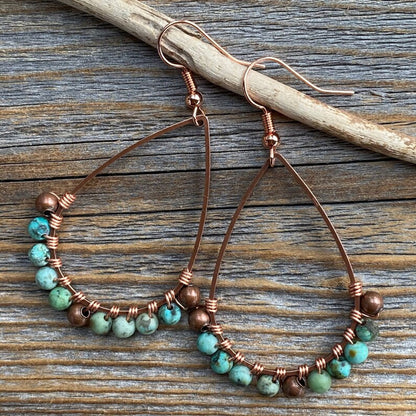 Handmade Metal Wire Wrapped Dangle Pair Earrings Turquoise Beads Gemstone Stone Size 3X5MM Round Shape Wire Wrapped Setting Earring Foe Women's Gift Jewelry