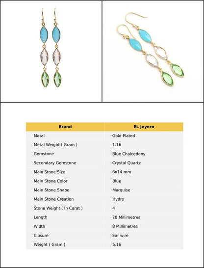 Chalcedony Quartz Multi Stone Gold Plated Long Earrings | Handmade
