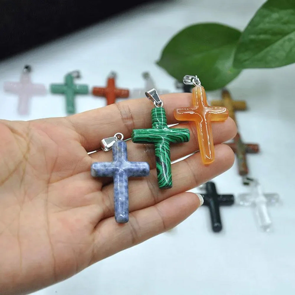 15X20MM Cross Shape Pendant Multi Color Black Onyx Rose Quartz Malachite Gems Pendant 925 Sterling Silver Gold Drilled Set Pendant Drilled Set Anniversary Gift's Women and girl Jewelry For Her