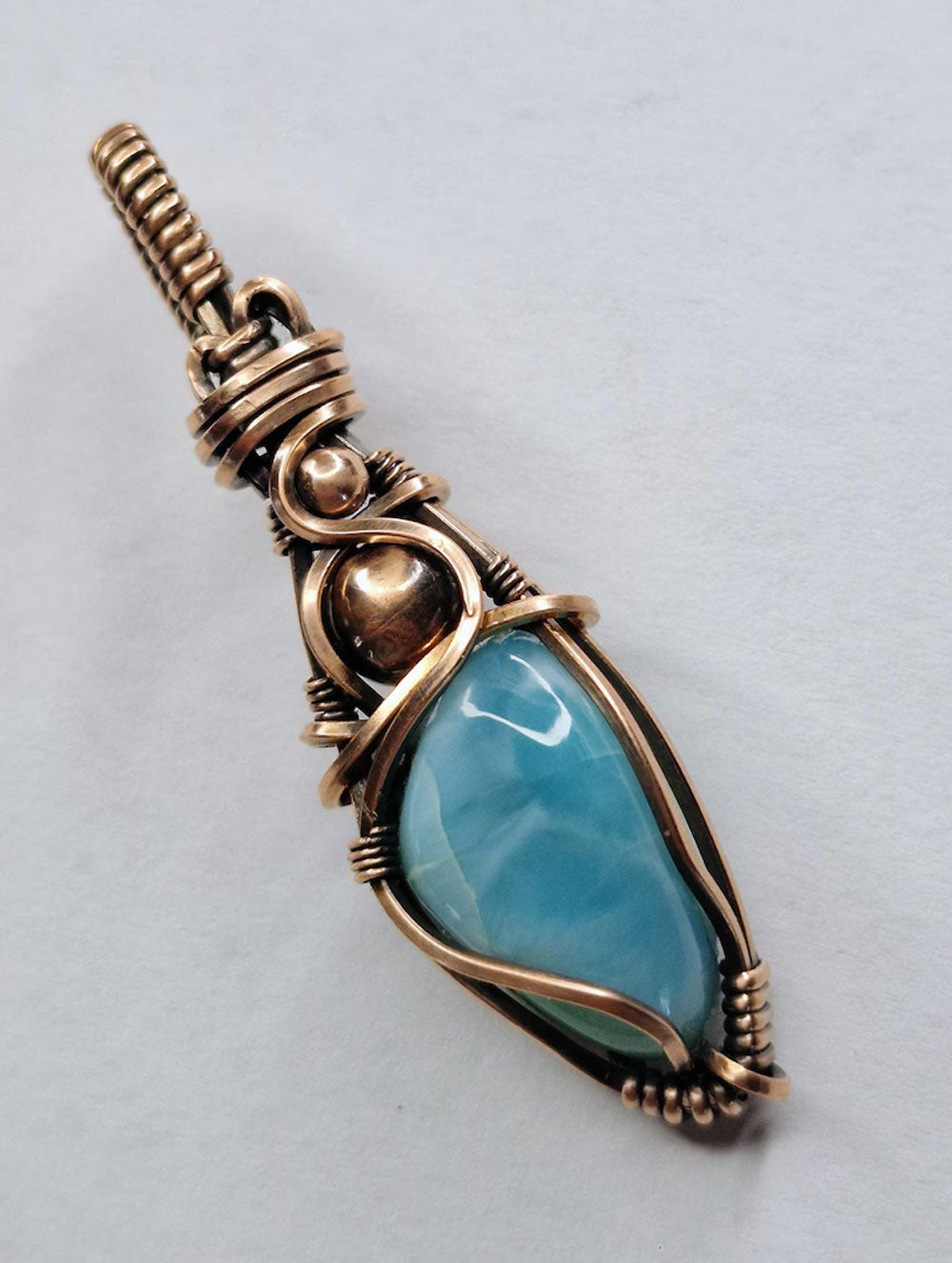 Larimar Gemstone Copper Wire Wrapped Pendant Handmade