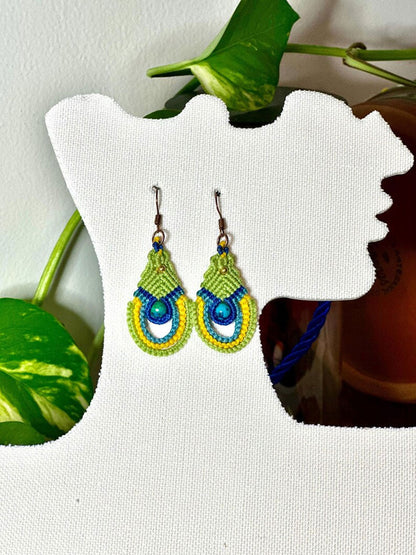 Peacock Green Macramé Drop Earrings | Hariom Creations