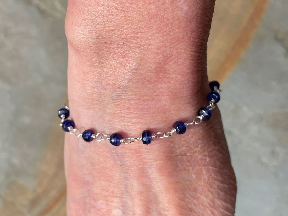 925 Sterling Silver Blue Sapphire Beaded Bracelet | Handmade