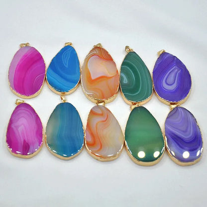 20To25MM Approx Sardonyx Pendant Multi Color Blue Pink Gemstone Pendant 925 Sterling Silver Gold Electroplated Set  Anniversary Gift's Women and girl Jewelry For Her