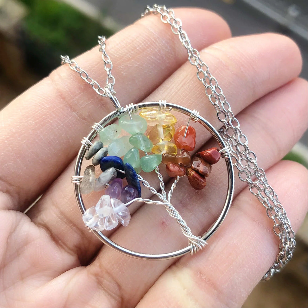 3To5mm Amethyst Gemstone Tree Of Pendant With Chain Necklace Wire Wrapped Set 925 Sterling Silver Silver Anniversary Gift's Women or Men Jewelry For Her