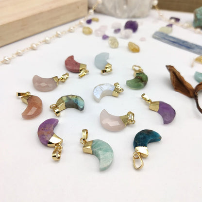 Trendy 2025 Half Moon Shape 8mm Crafted By Hand 925 Sterling Silver Pendant Jewelry Multi Color Gemstone Pendant Bezel Setting For Anniversary Gift's Women or Men Jewelry For Her