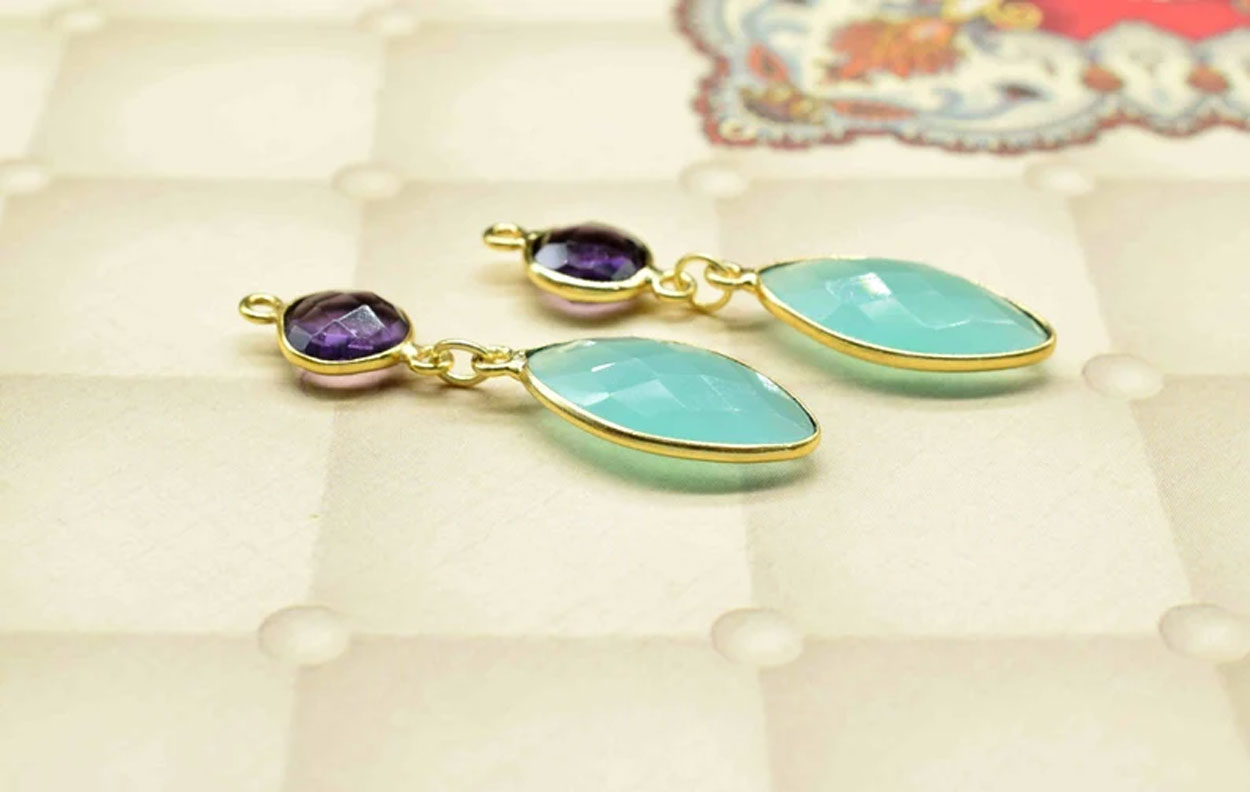 10MM or 5X5MM Amethyst Blue Chalcedony Gemstone Pear Round Shape Dangle Pair Earring Handmade Sterling Silver Earring For Women Girl Jewelry