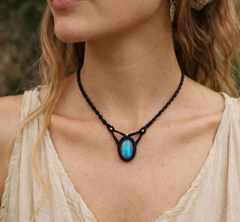 Minimalist Labradorite Macrame Necklace | Daily Boho Wear