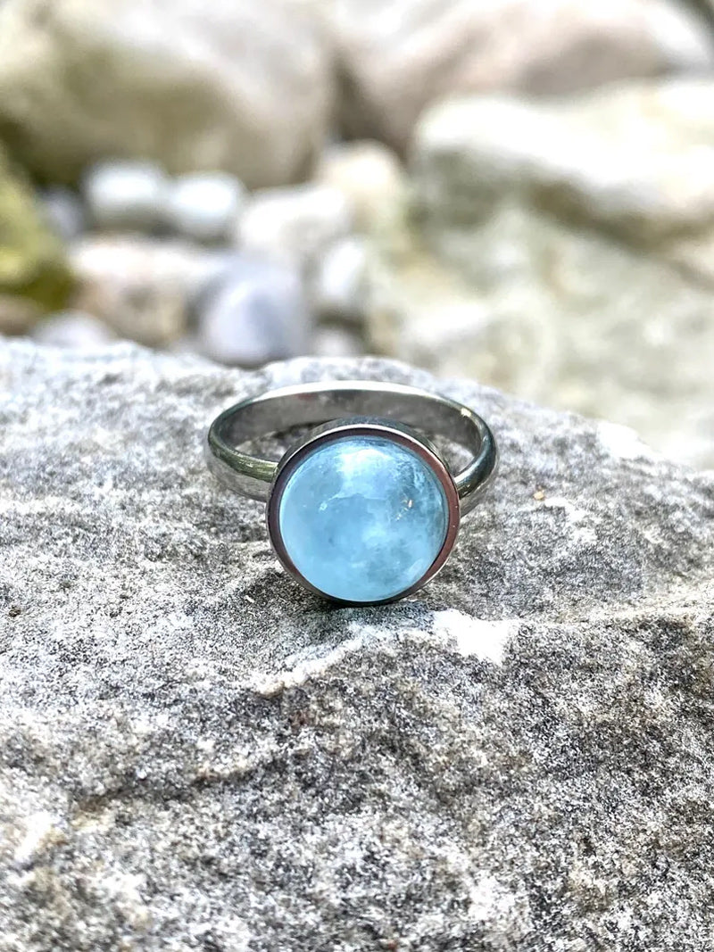 Rainbow Moonstone Gems Round 10MM Handmade Sterling Silver Gold Ox side Ring Bezel Set  For Anniversary Gift Women or Men Jewelry For Her