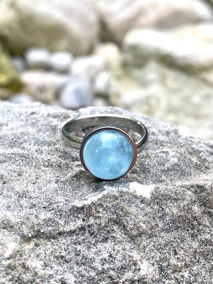 Rainbow Moonstone Gems Round 10MM Handmade Sterling Silver Gold Ox side Ring Bezel Set  For Anniversary Gift Women or Men Jewelry For Her