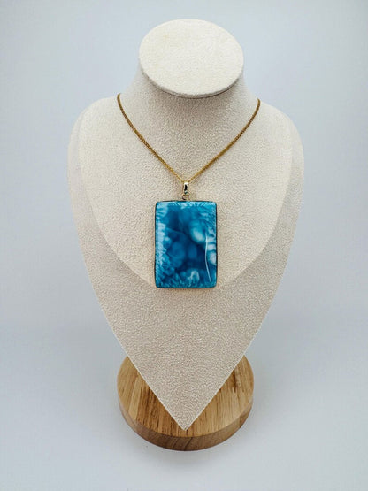 Natural Larimar Gemstone Brass Pendant Rectangle Shape