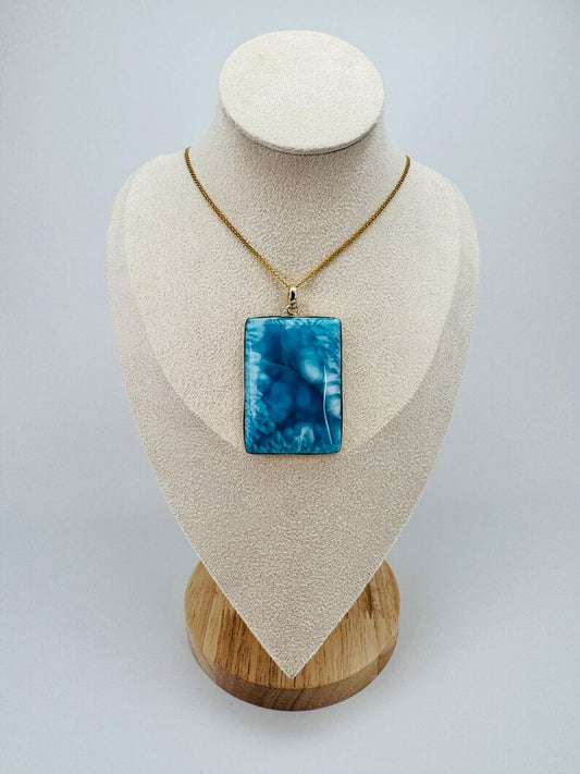 Natural Larimar Gemstone Brass Pendant Rectangle Shape