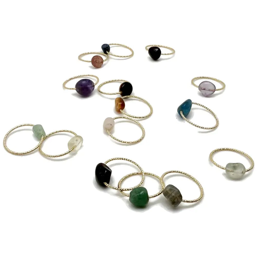 Gold Twist Band Rings with Raw Natural Gemstones