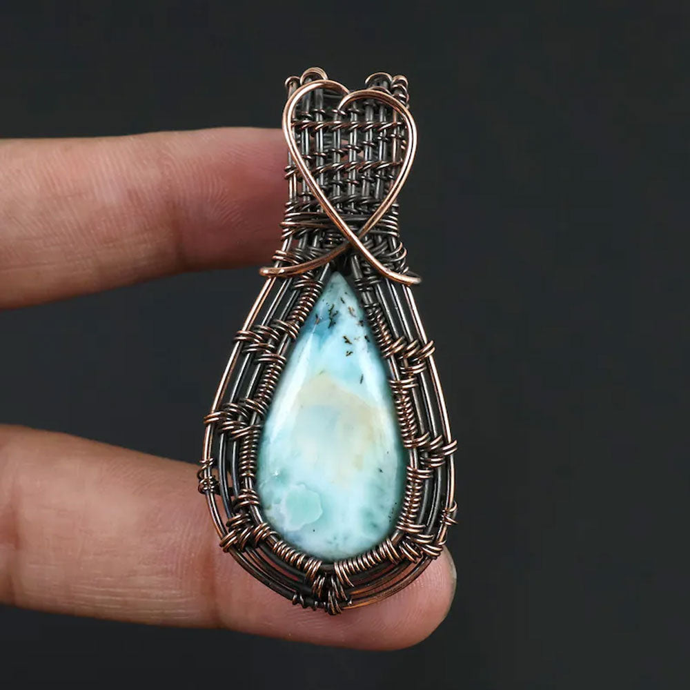 Handmade Copper Wire Wrapped Pendant Pear Shape 20To25MM Larimar Natural Stone Pendant For Anniversary Gift for Wife Jewelry