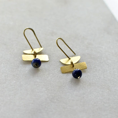 Lapis Lazuli Geometric Earrings | Handmade Brass Jewelry