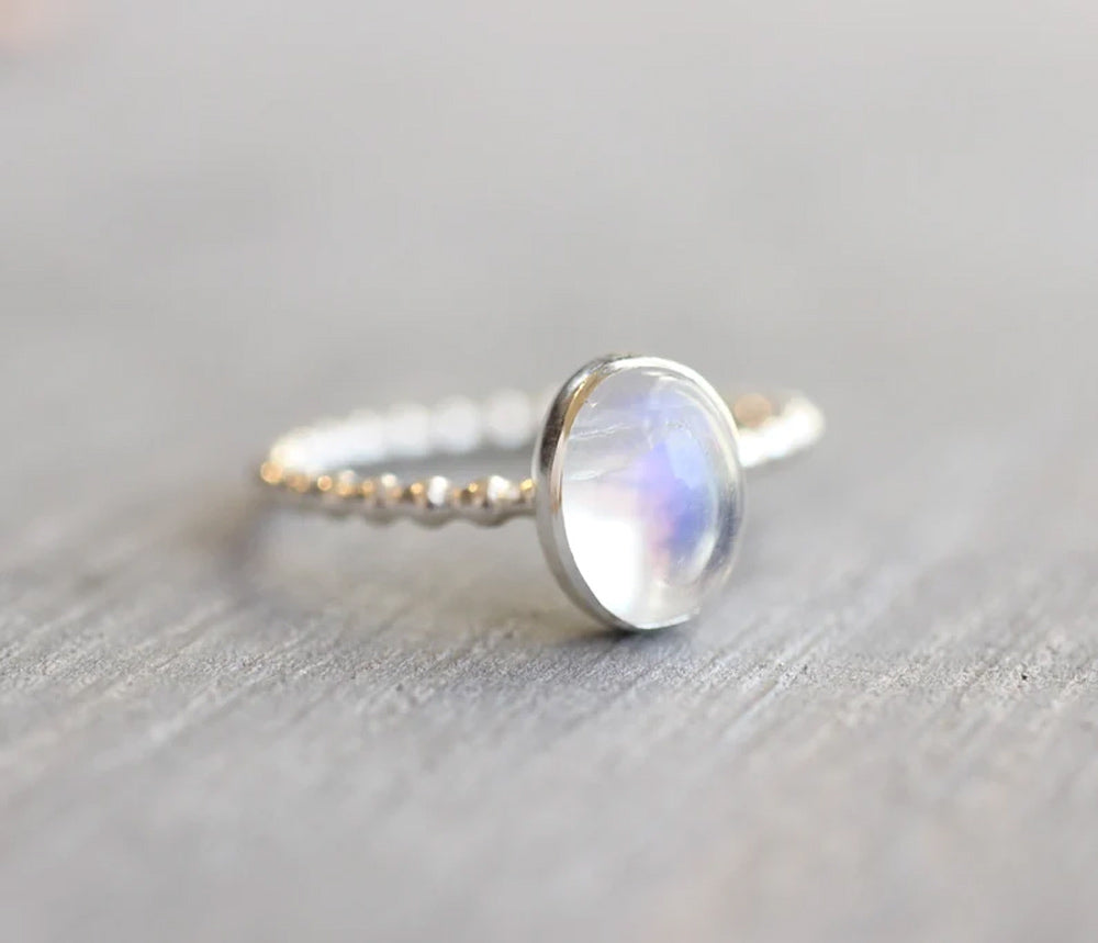 Rainbow Moonstone Gems Oval Shape Rings 8To10MM Approx Handmade Sterling Silver Ring Bezel Set  For Anniversary Gift Women or Men Jewelry For Her