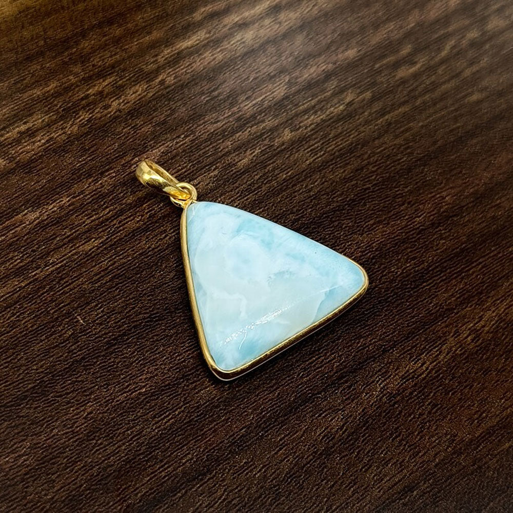 Handmade Larimar Gemstone Brass Pendant Triangle Shape