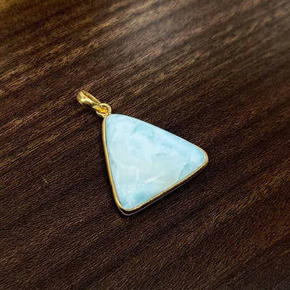 Handmade Larimar Gemstone Brass Pendant Triangle Shape