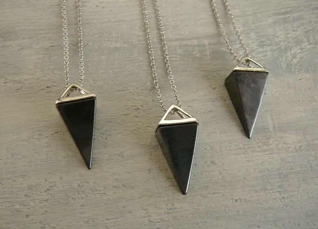 2025 Trendy Triangle Shape 25mm Crafted By Hand 925 Sterling Silver Pendant With Chain Necklace Jewelry Hematite Gemstone Pendant Bezel Setting For Anniversary Gift's Women or Men Jewelry