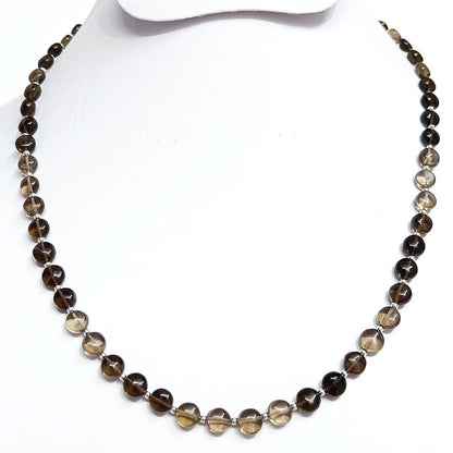 Handmade Brass Smoky Quartz Beads Necklace 5–7MM