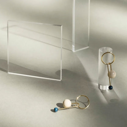Modern Hoop Earrings with Wood & Blue Beads | Gold Plated