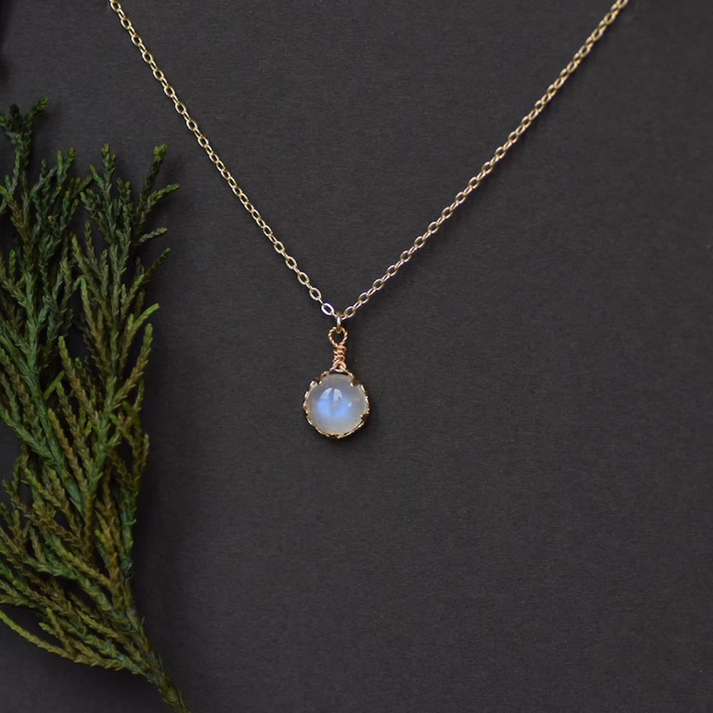 10MM Rainbow Moonstone Gemstone Necklace Bezel Setting Necklace With Chain Necklace 925 Sterling Silver Anniversary Gift's Women and girl Jewelry For Her