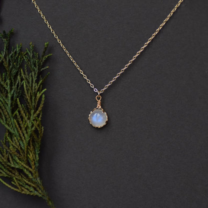 10MM Rainbow Moonstone Gemstone Necklace Bezel Setting Necklace With Chain Necklace 925 Sterling Silver Anniversary Gift's Women and girl Jewelry For Her