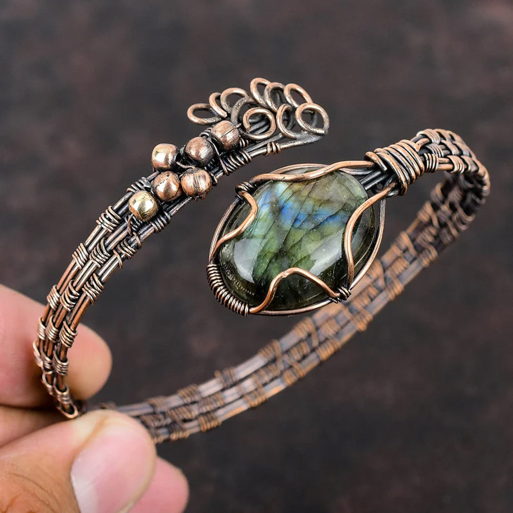 Handmade Oval Shape 20To25MM Copper Adjustable Bracelet Labradorite Stone Bezel With Copper Wire Wrapped Set Fashion Bracelet For Women Gift's