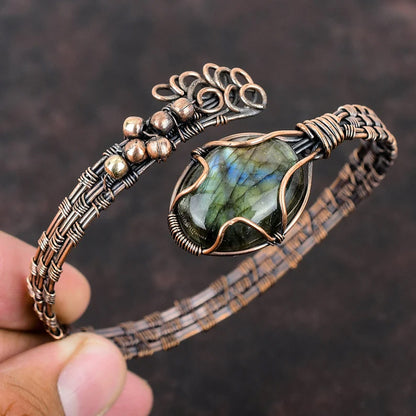 Handmade Oval Shape 20To25MM Copper Adjustable Bracelet Labradorite Stone Bezel With Copper Wire Wrapped Set Fashion Bracelet For Women Gift's
