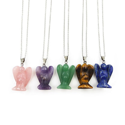 Angel Shape 15mm Pendant Natural Multi Gemstone Pendants With Chain 925 Sterling Silver Gold Plated Drilled Set Anniversary Gift's Women and girl Jewelry For Her