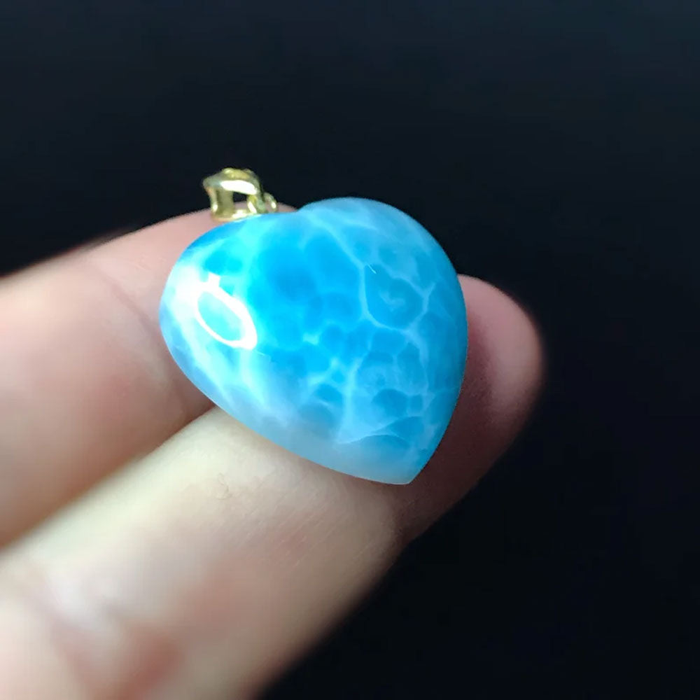 Natural Larimar Heart Shape Silver Pendant Jewelry