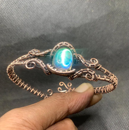 Handmade Oval Shape 20To25MM Copper Adjustable Bracelet Opalite Stone Bezel With Copper Wire Wrapped Set Fashion Bracelet For Women Gift's