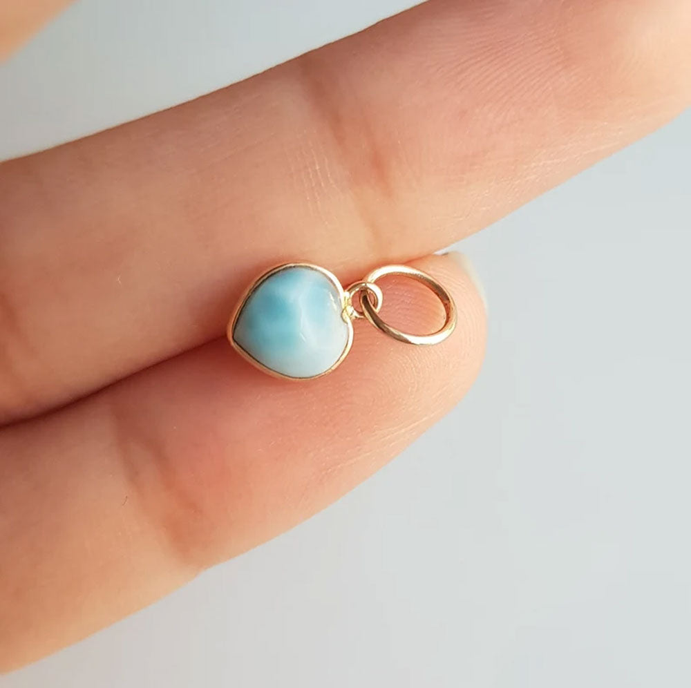 Natural Larimar Heart Shape 8MM Silver Pendant Jewelry