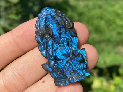 Carving Gemstone Awesome Ganesh Idol Shape 3.5-4.5 Inch Labradorite Carving Stone For Home Temple Decoration Carving Stone