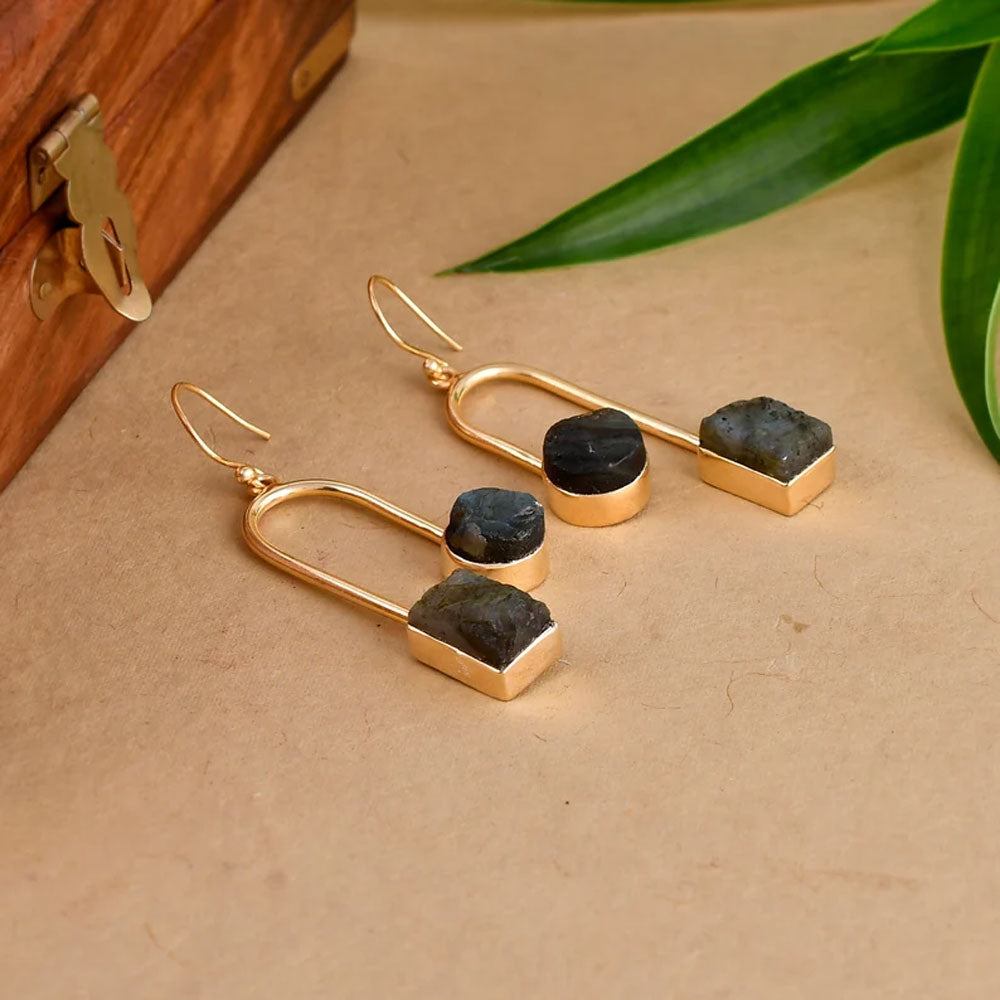 Labradorite Archer Drop Earrings | Gold Plated Gemstone Jewelry