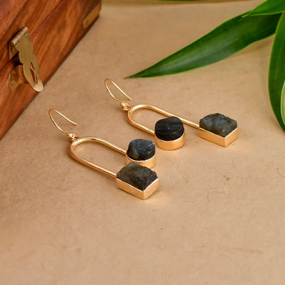 Labradorite Archer Drop Earrings | Gold Plated Gemstone Jewelry