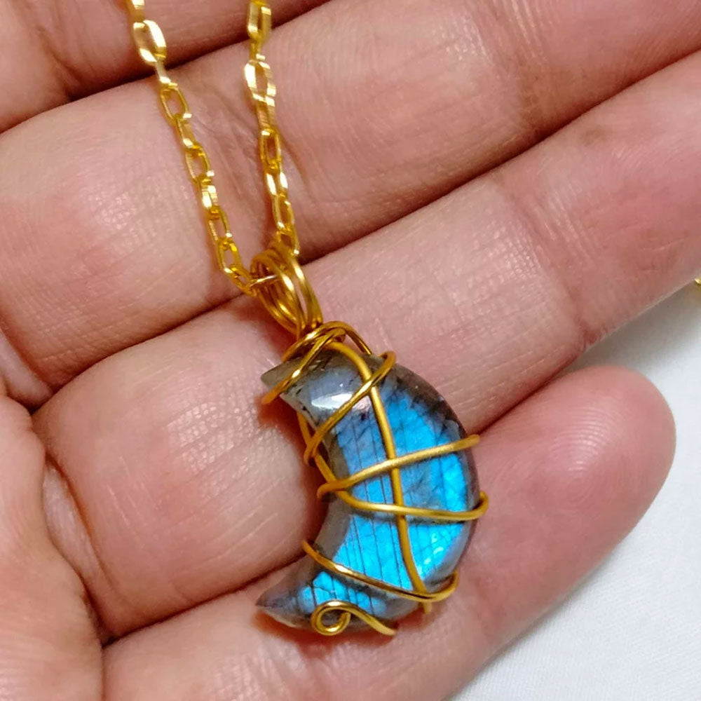 Handmade Brass Wire Wrapped Pendant Half Moon Shape 15To20MM Moonstone Pendant For Anniversary Gift for Wife Jewelry