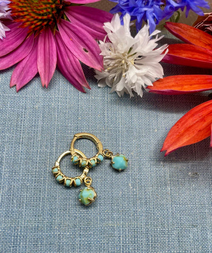 Turquoise Cluster Huggie Earrings | Boho Gold Jewelry
