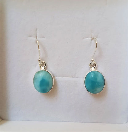 Handmade Larimar Gemstone Silver Dangle Pair Earrings