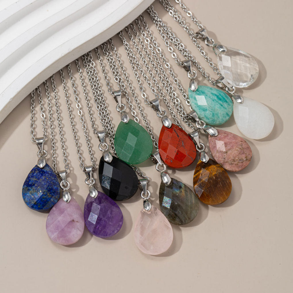 Trendy 2025 9X12mm Drop Shape Multi Color Gemstone Crafted By Hand 925 Sterling Silver Pendant With Chain Necklace Bezel Setting For Anniversary Gift's Women or Men Jewelry