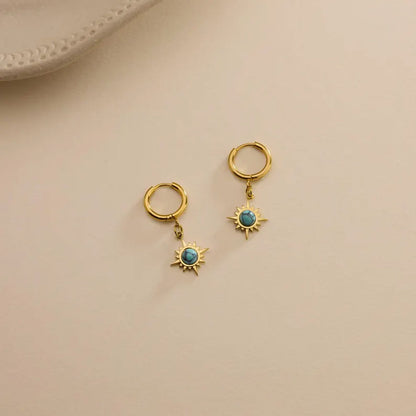 Turquoise Sun Charm Hoop Earrings | Celestial Gold Jewelry