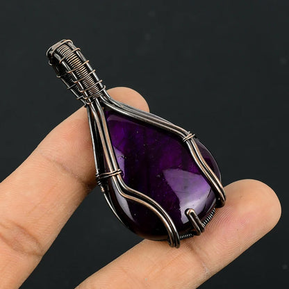 Awesome Handmade Copper/Brass Wire Wrapped Pendant Pear Shape 25To30MM Amethyst Stone Pendant For Anniversary Gift for Wife Jewelry