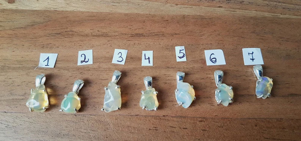 Handmade Opal Raw Stone Silver Pendant Prong Set
