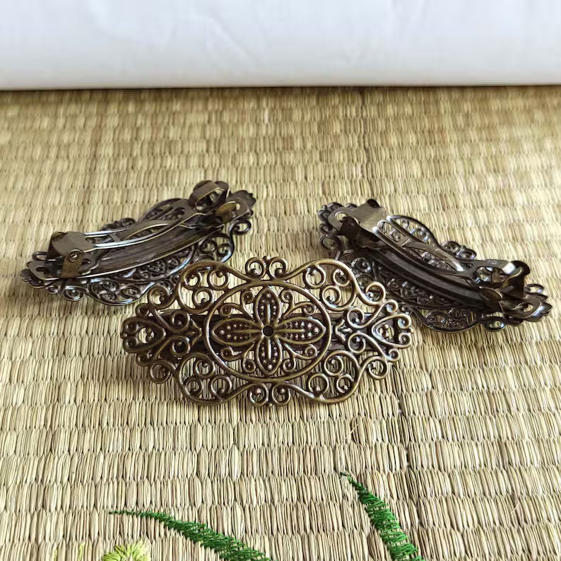 Brass Filigree Hair Barrettes | Vintage Hair Jewelry