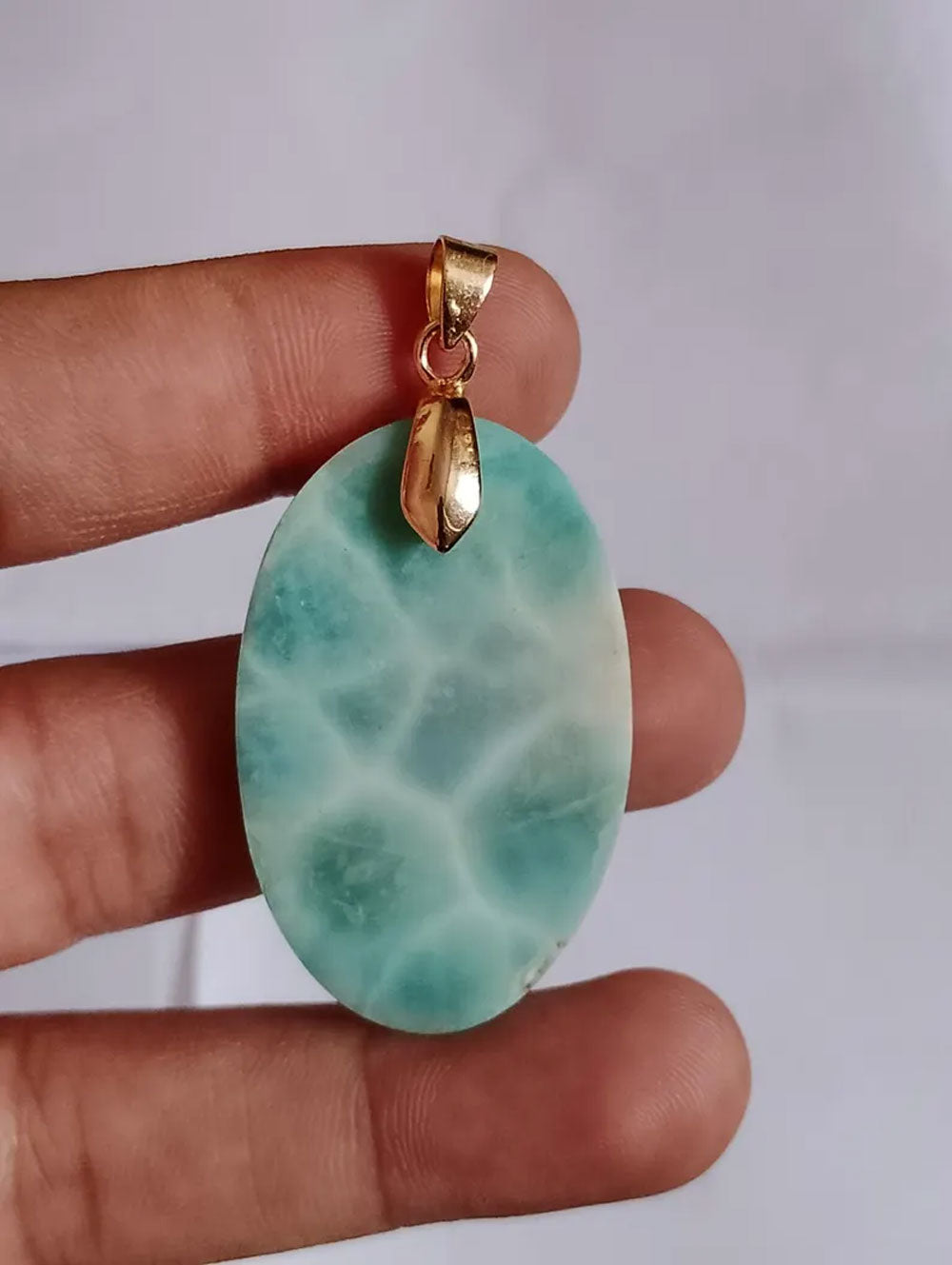 Handmade Natural Larimar Gemstone Brass Pendant