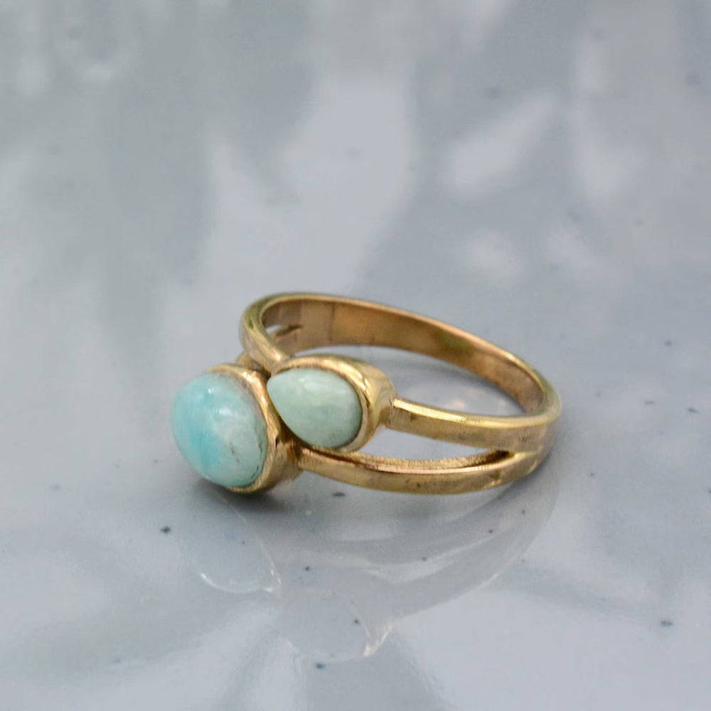 925 Sterling Silver Gold Plated Gemstone Rings Handmade Amazonite Stone Oval With Pear Shape Bezel Set Ring For Her Jewelry