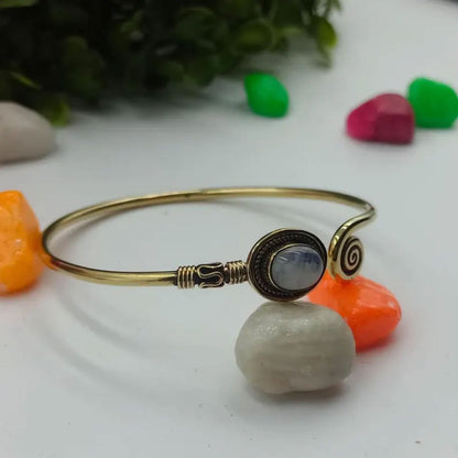 Gold Spiral Cuff Bracelet with Oval Moonstone | Hariom