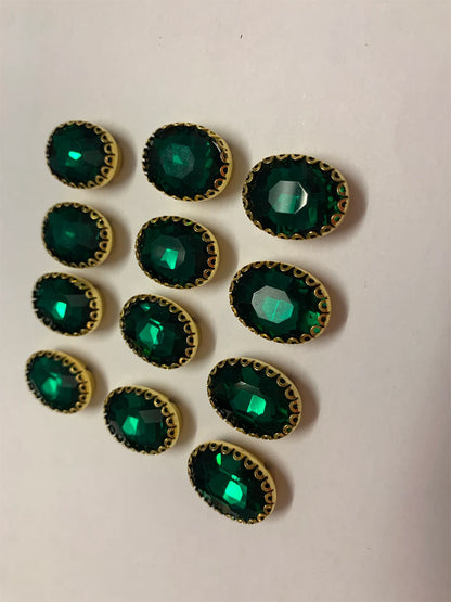 925 Sterling Silver Gold Plated Buttons Oval Shape Emerald Hydro Gemstone Handmade Bezel Set  For Happy Birthday Gift's Used For Fancy Drees Jewelry