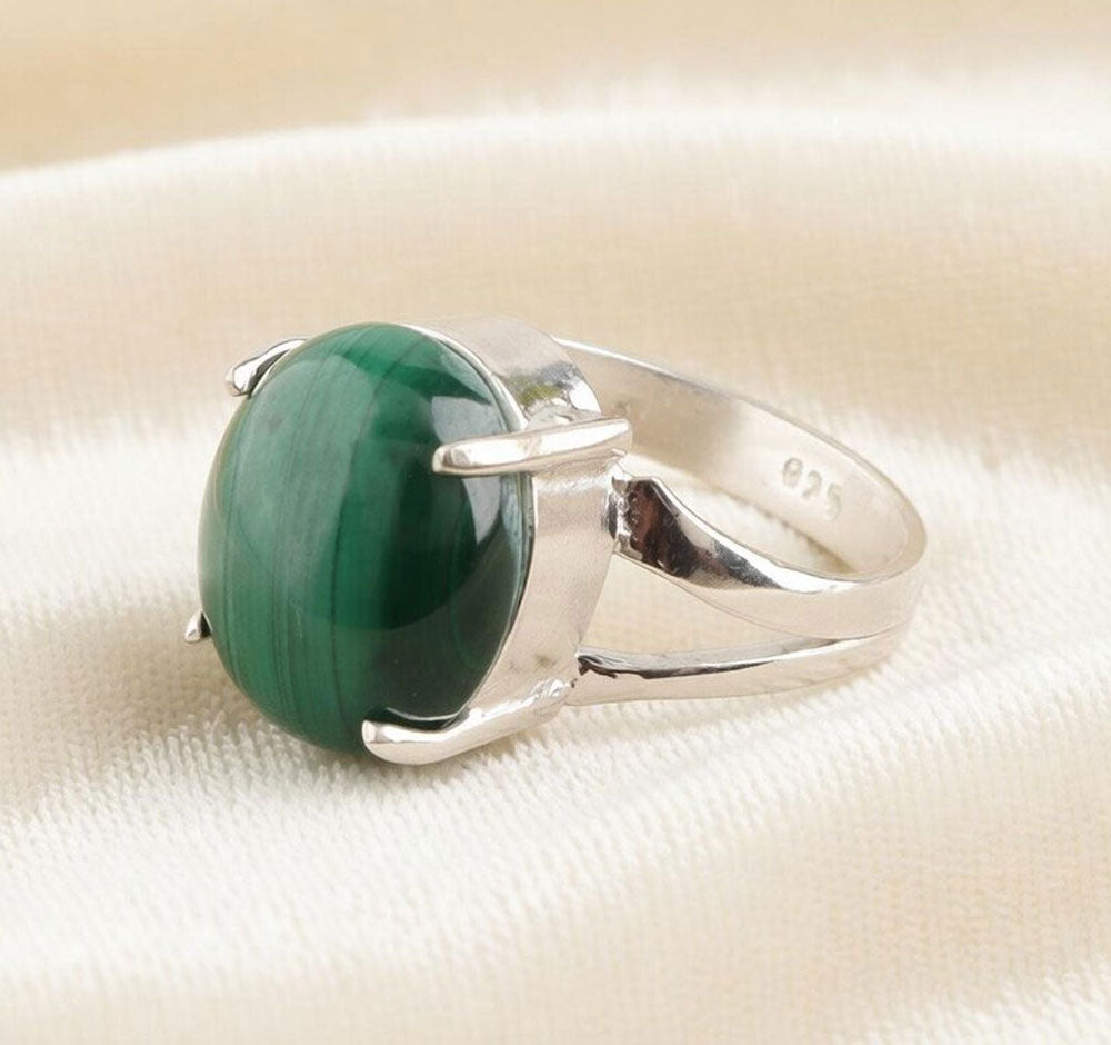 Handmade Malachite Gemstone Ring | 8X10MM Oval Prong Set