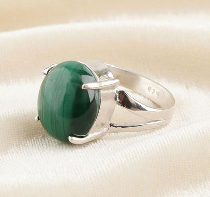 Handmade Malachite Gemstone Ring | 8X10MM Oval Prong Set
