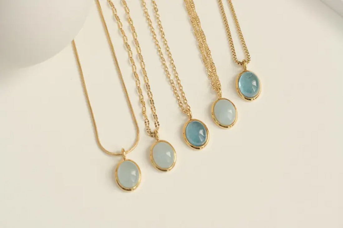 Aquamarine Gemstone 10X12MM Oval Shape Necklace Bezel Setting With Chain Necklace 925 Sterling Silver Gold Necklace Anniversary Gift's Women and girl Jewelry For Her